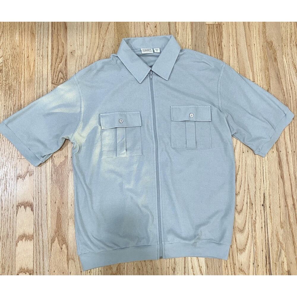 VTG Gray Duke Haband Textured Zip Shirt Men’s M Coastal Grandpa Rockabilly Retro